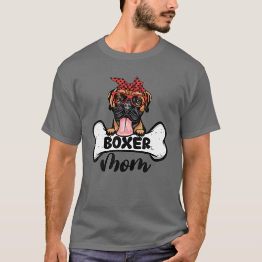 ボクサーママ犬の骨ママ日犬ママ Tシャツ (正面)