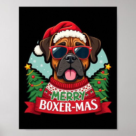 ボクサーメリーマスかわいいボクサー犬のクリスマス ポスター (正面)