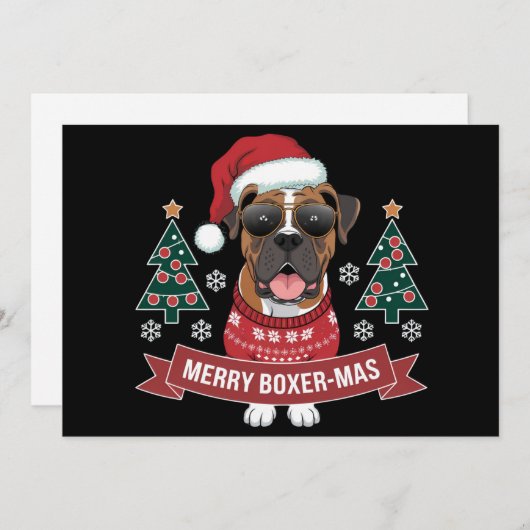 ボクサーメリーマス可愛いボクサー犬好きクリスマス シーズンカード (正面/裏面)