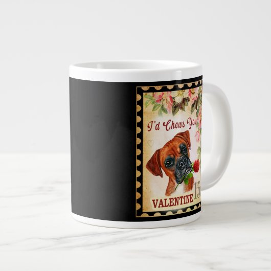 ボクサーヴィンテージバレンタインおもしろい犬付きバラ ジャンボコーヒーマグカップ (正面右)