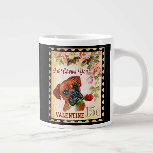 ボクサーヴィンテージバレンタインおもしろい犬付きバラ ジャンボコーヒーマグカップ (右)