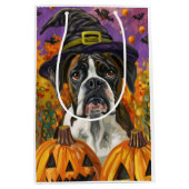 ボクサー不気味ハロウィーン魔女とカボチャ ミディアムペーパーバッグ (正面)