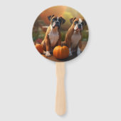 ボクサー仔犬の秋の喜びカボチャ ハンドファン (裏面)