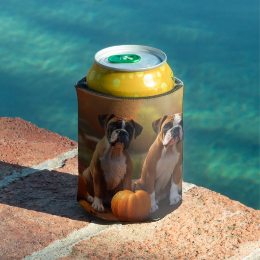 ボクサー子犬の秋の喜びパンプキン 缶クーラー (インサイチュ プール)