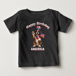 ボクサー子犬 (2e) 愛国少年Tシャツ ベビーTシャツ