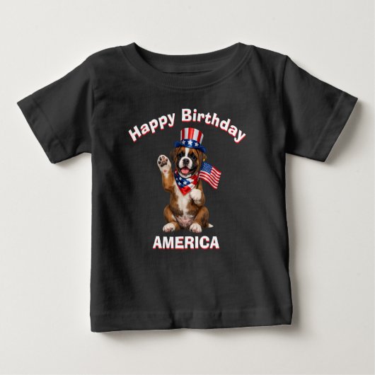 ボクサー子犬 (2e) 愛国少年Tシャツ ベビーTシャツ (正面)