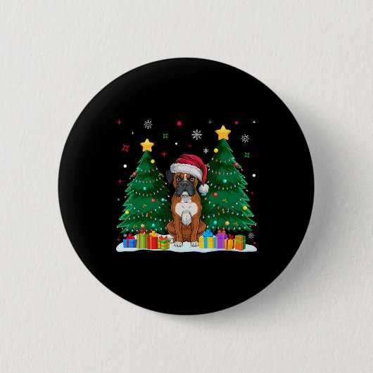 ボクサー愛犬家サンタハット醜いクリスマスセーター 缶バッジ (正面)