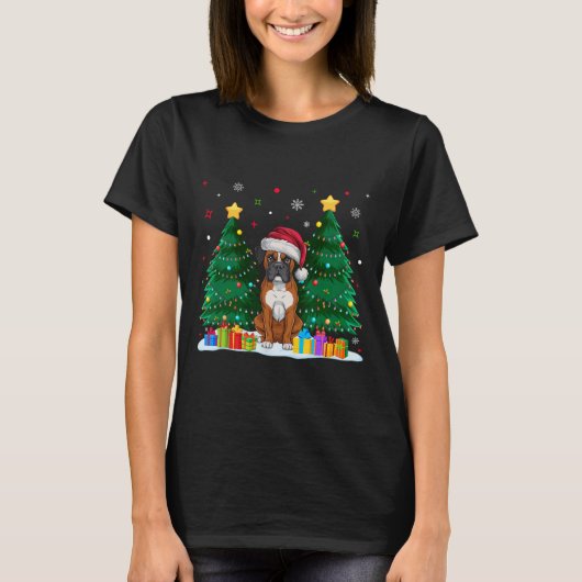 ボクサー愛犬家サンタハット醜いクリスマスセーター Tシャツ (正面)