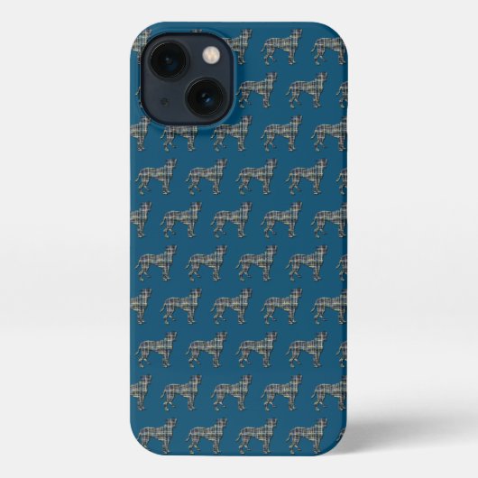 ボクサー犬かわいいシルエットグリッドブルー iPhoneケース (裏面)