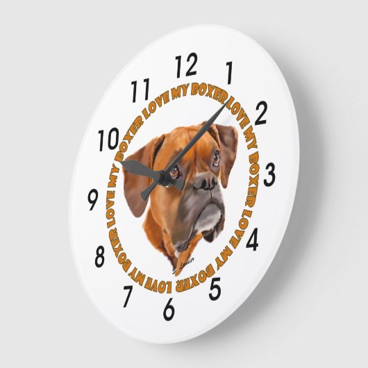 ボクサー犬が私のボクサーを愛する ラージ壁時計 (傾斜)