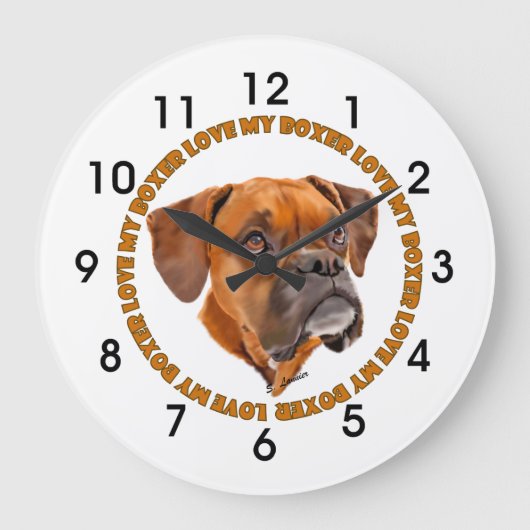 ボクサー犬が私のボクサーを愛する ラージ壁時計 (正面)