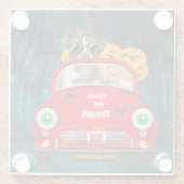 ボクサー犬が車を運転する怖いハロウィン ガラスコースター (裏面)