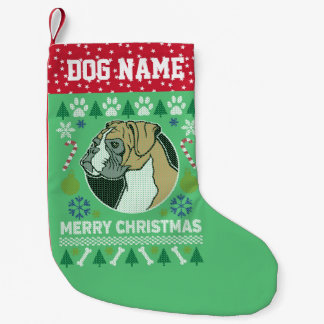 ボクサー犬が醜いクリスマスセーターを育てる スモールクリスマスストッキング