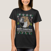 ボクサー犬が醜いクリスマスセーターを育てる Tシャツ (正面)