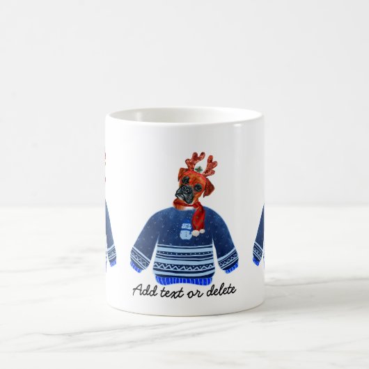 ボクサー犬が醜いセーターを着てクリスマス犬の恋人 コーヒーマグカップ (中央)