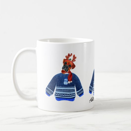 ボクサー犬が醜いセーターを着てクリスマス犬の恋人 コーヒーマグカップ (左)