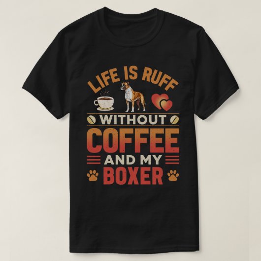 ボクサー犬とコーヒー Tシャツ (デザイン正面)