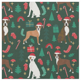 ボクサー犬のかわいいクリスマスグリーン ファブリック