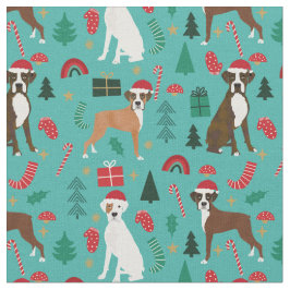 ボクサー犬のかわいいクリスマスターコイズ ファブリック