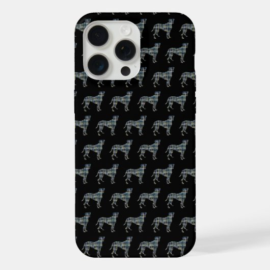 ボクサー犬のかわいいシルエットグリッド ブラック iPhoneケース (裏面)