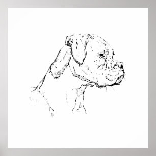 ボクサー犬のインク壁画 - ミニマリストな犬の線画 ポスター