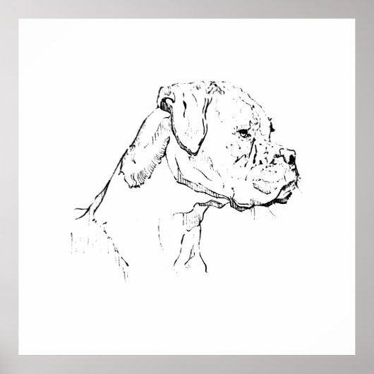 ボクサー犬のインク壁画 - ミニマリストな犬の線画 ポスター (正面)