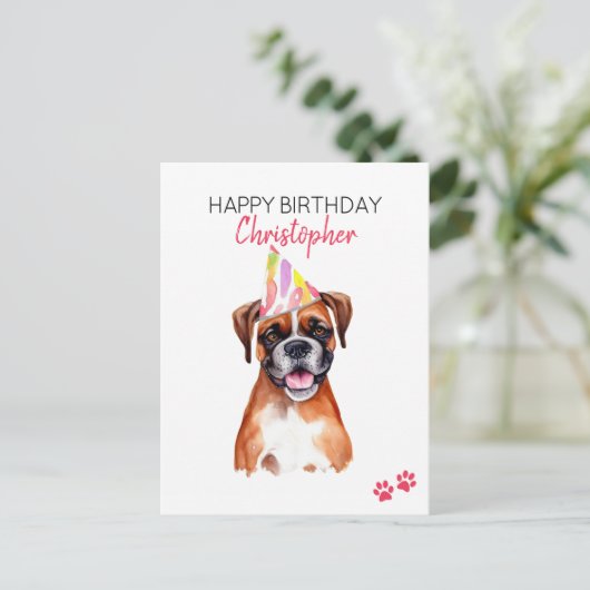 ボクサー犬のカスタマイズ誕生日カード ポストカード (スタンド正面)