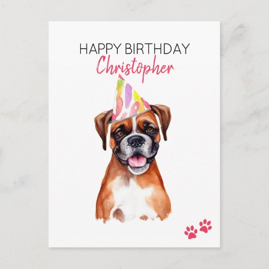 ボクサー犬のカスタマイズ誕生日カード ポストカード (正面)