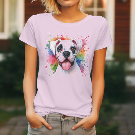ボクサー犬のカラースプラッシュ Tシャツ