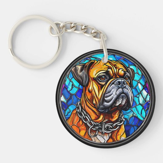 ボクサー犬のキュートな肖像画 - 愛犬家へのギフト キーホルダー (正面)