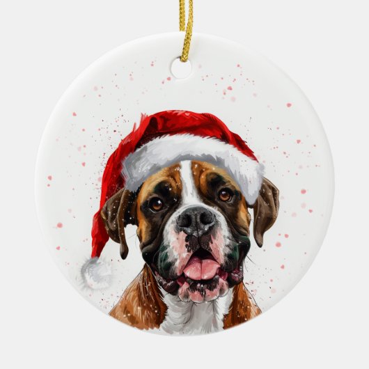 ボクサー犬のクリスマスパーソナライズド セラミックオーナメント (正面)