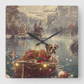 ボクサー犬のクリスマスフェスティブな航海 スクエア壁時計 (正面)