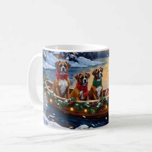 ボクサー犬のクリスマスボート ホリデー コーヒーマグカップ (正面左)