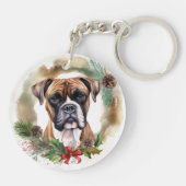 ボクサー犬のクリスマスリース フェスティブな愛犬 キーホルダー (裏面)