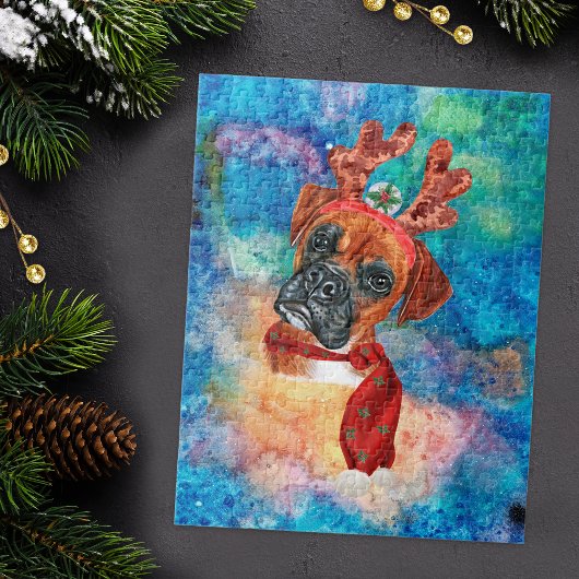 ボクサー犬のクリスマス ジグソーパズル