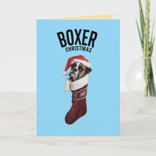 ボクサー犬のクリスマス・ストッキング シーズンカード (正面)