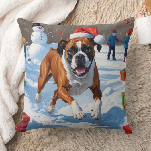 ボクサー犬のクリスマス　雪の祭典 クッション (ブランケット)