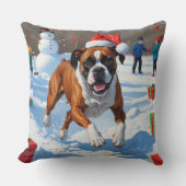 ボクサー犬のクリスマス　雪の祭典 クッション (正面)