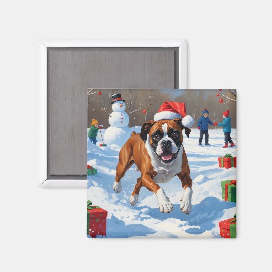 ボクサー犬のクリスマス 雪の祭典 マグネット (正面/裏面)