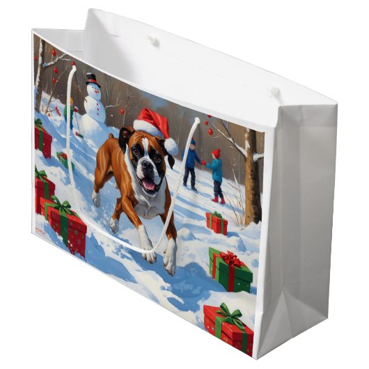 ボクサー犬のクリスマス　雪の祭典 ラージペーパーバッグ (正面アングル)