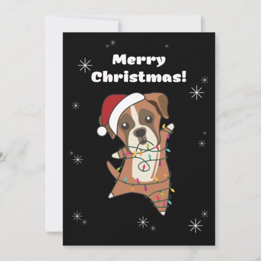 ボクサー犬のクリスマス　雪　冬　動物　犬 シーズンカード (正面)