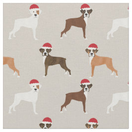 ボクサー犬のサンタはクリスマスタンを前に歩く ファブリック