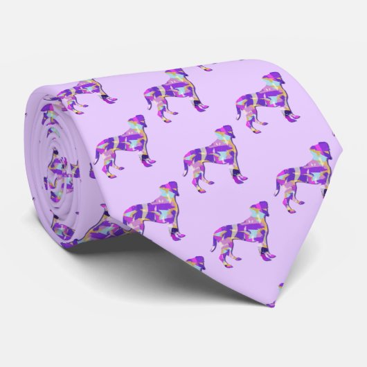 ボクサー犬のシルエット ライトパープル ネクタイ (ロール)