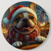 ボクサー犬のジェットコースター クリスマス 缶バッジ (正面)