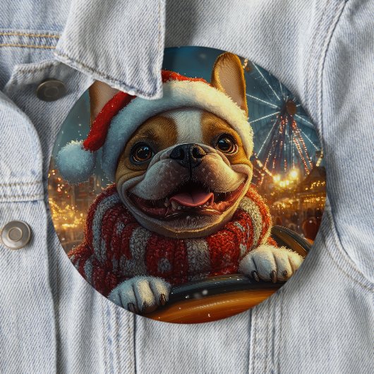 ボクサー犬のジェットコースター クリスマス 缶バッジ (インサイチュ)