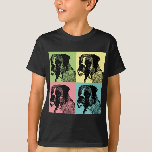 ボクサー犬のスタンパのポップアート Tシャツ (正面)