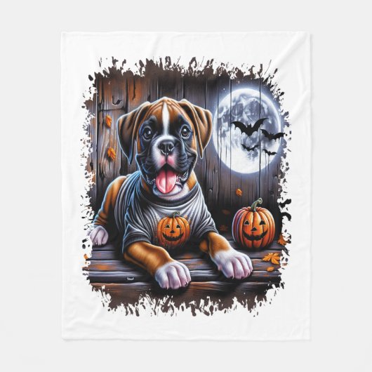 ボクサー犬のハロウィン フリースブランケット (正面)