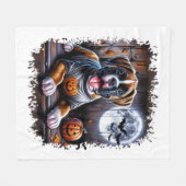 ボクサー犬のハロウィン フリースブランケット (正面(横))