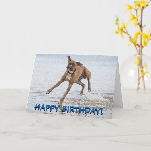 ボクサー犬のバースデー・カード カード (黄色い花)