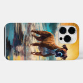 ボクサー犬のビーチサーフィン絵画 iPhoneケース (裏面横)